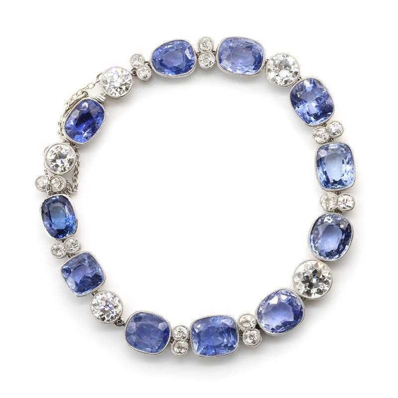 A Ceylon sapphire and diamond rivière bracelet, c.1920 (Sold for £20,800)